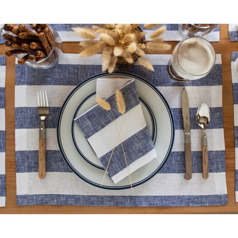 Solino Home 100% Pure Linen 14 x 19 Inch Placemats Set of 4 | Cabana Stripe