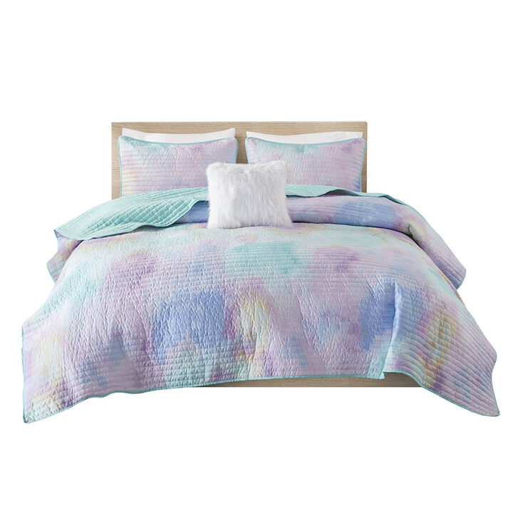Gracie Mills Orion Dreamscape Watercolor Tie Dye Comforter Set with Cozy Throw Pillow