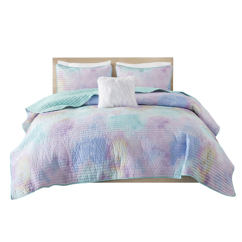 Gracie Mills Orion Dreamscape Watercolor Tie Dye Comforter Set with Cozy Throw Pillow