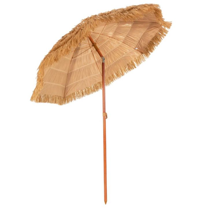 Hivvago 6.5 Feet Portable Thatched Tiki Beach Umbrella with Adjustable Tilt
