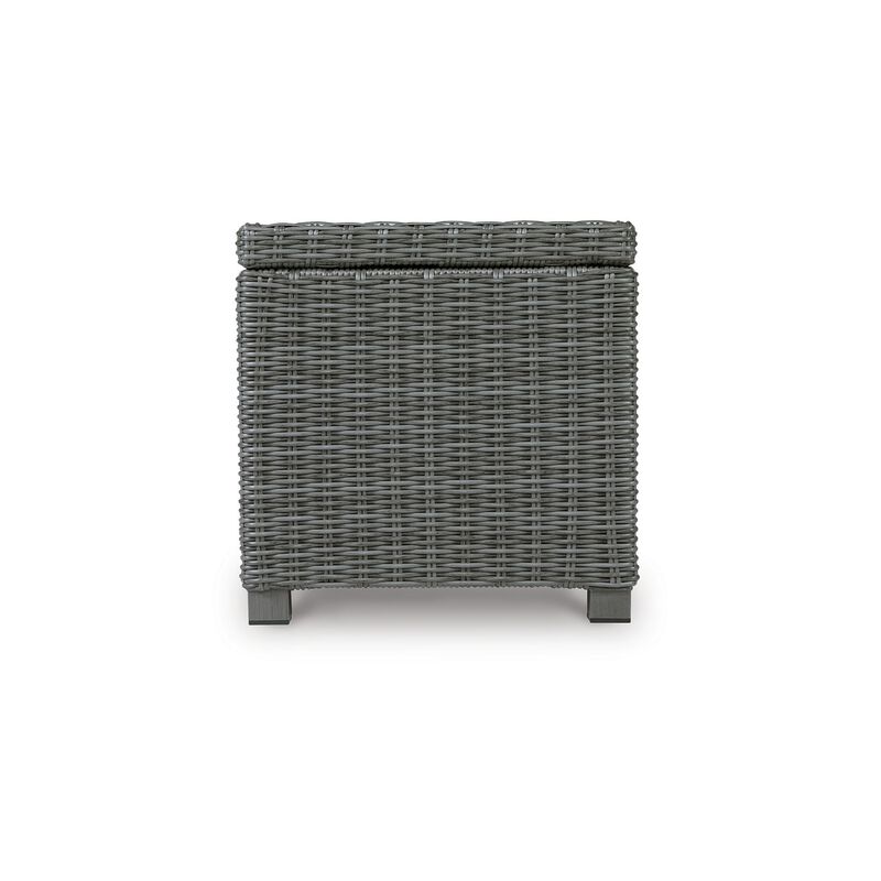 Ellie 23 Inch Outdoor End Table, Lower Shelf, Gray Resin Wicker, Metal - Benzara