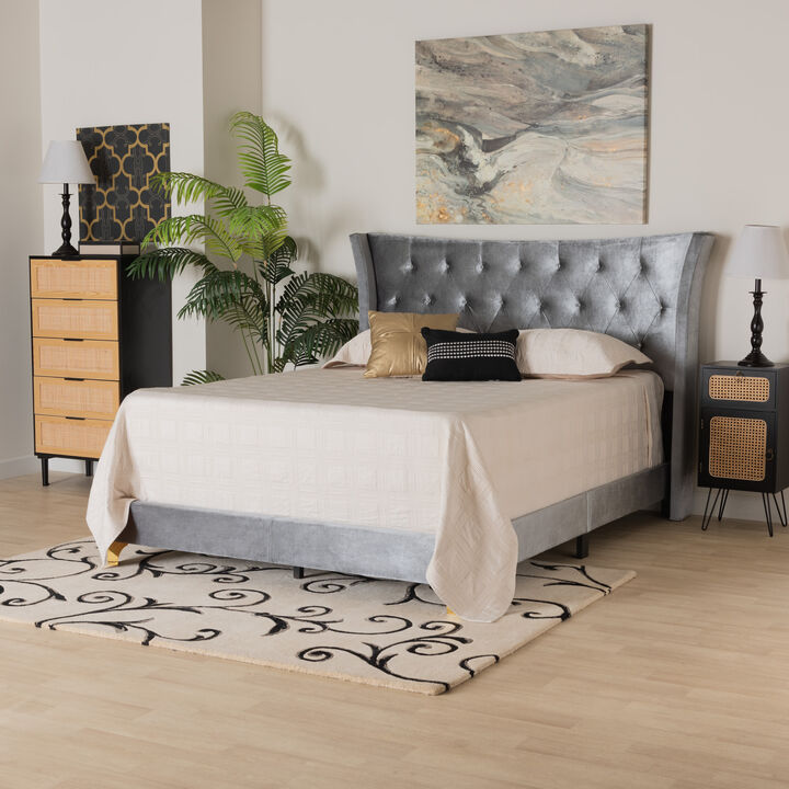 Baxton Studio Easton and Luxe Black Velvet and Gold Metal Queen Size Panel Bed