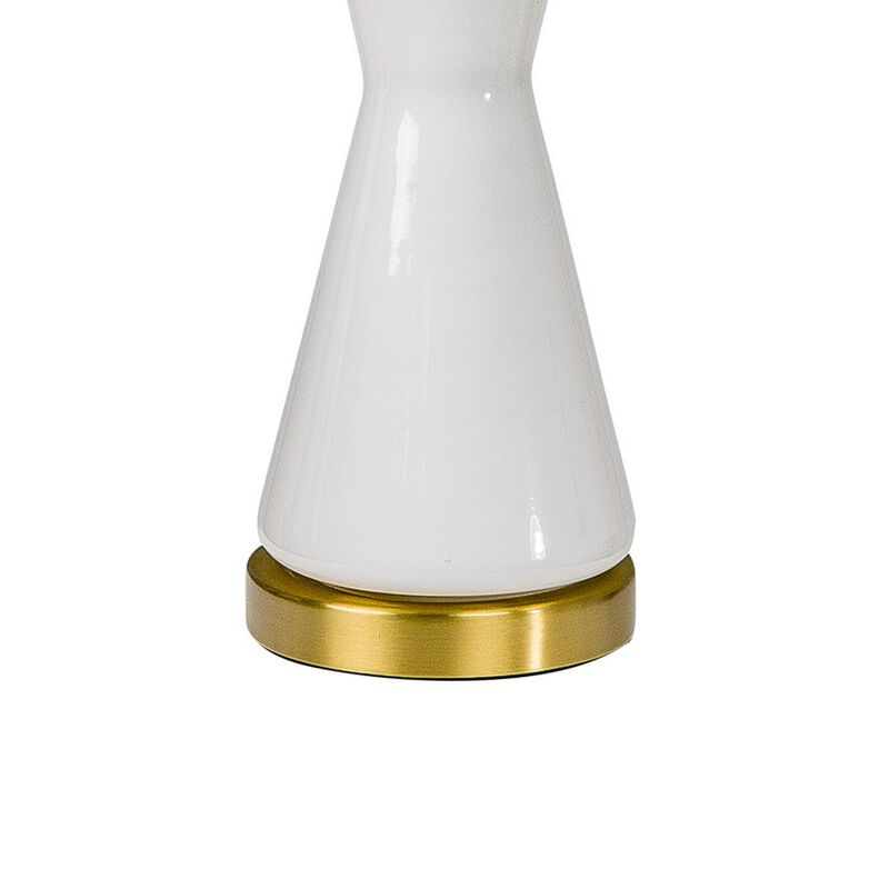 Elma 24 Inch Table Lamp Set of 2, Hourglass Stand, Gold Trim, Glass, White-Benzara