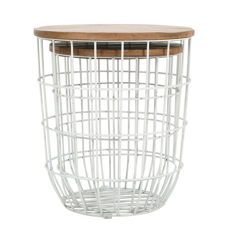 Jofran Global Archive Nested Storage Solid Wood and Metal Basket End Tables (Set of 2)