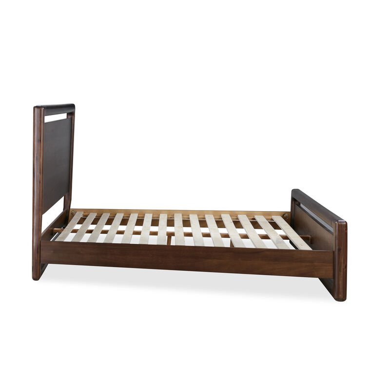 Vipe California King Platform Bed, Cutout Design, Modern Brown Acacia Wood - Benzara
