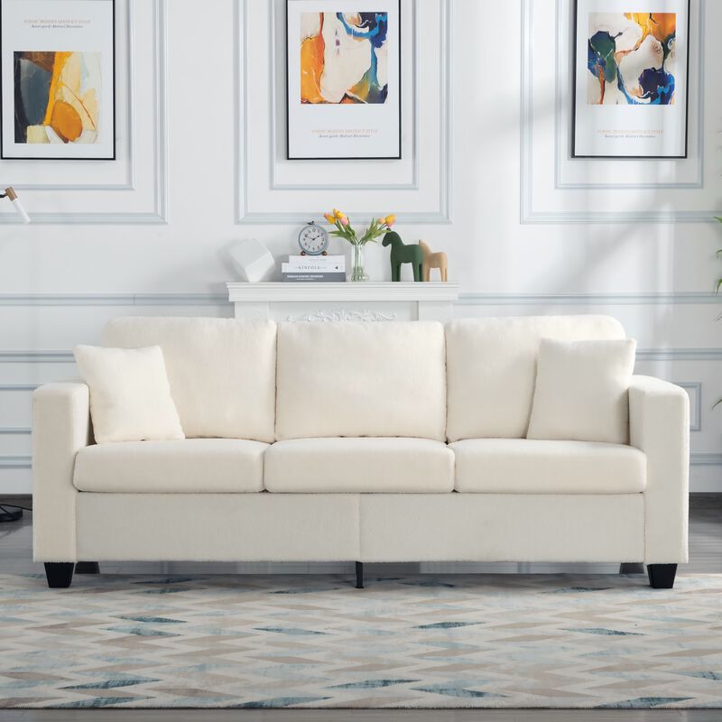 86.6 in. W Square Arm Teddy Velvet Modern Straight Sofa