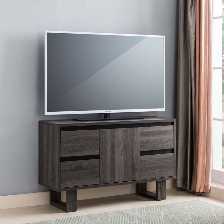 Distressed Grey & Black 47.25"W TV Stand with 4 Drawers and  2 Shelves
