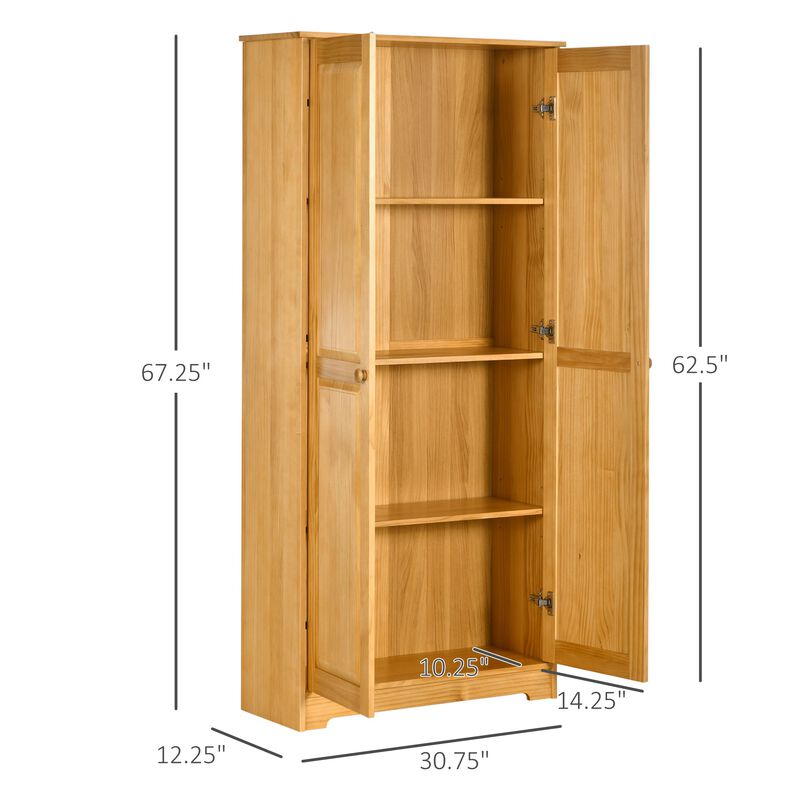 Pinewood Kitchen Pantry: 67" Freestanding Cabinet with Shelves