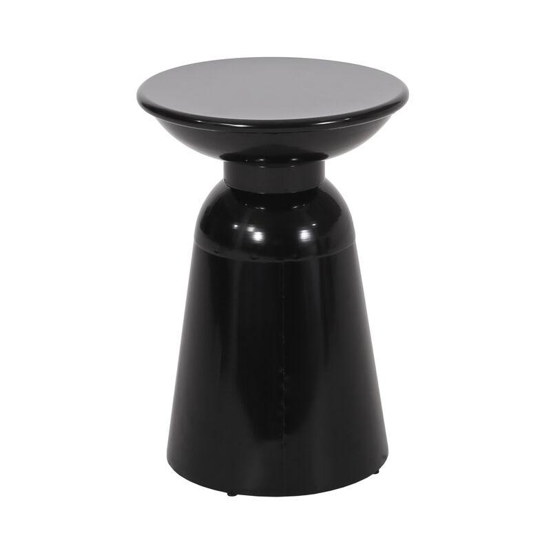 Side End Table Set of 2, Round Taper Top, Pedestal Base, Black Metal - Benzara
