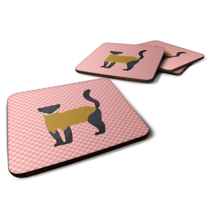 Caroline's Treasures Yellow-Throated Marten Pink Check Decorative coasters, 3.5, Multicolor