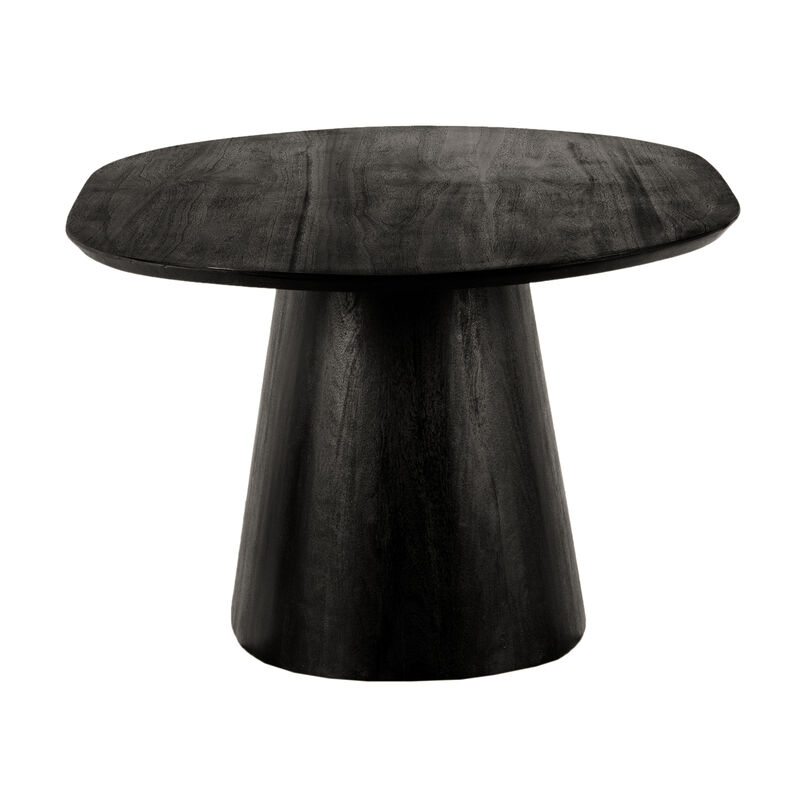 Jano Dining Table, 79 Inch Oblong Top with Tapered Pedestal Base, Sandblasted Black Mango Wood