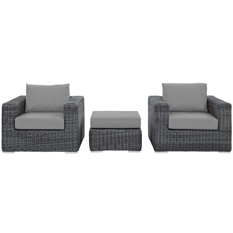 Summon 3 Piece Outdoor Patio Sunbrella Sectional Set - Canvas Gray