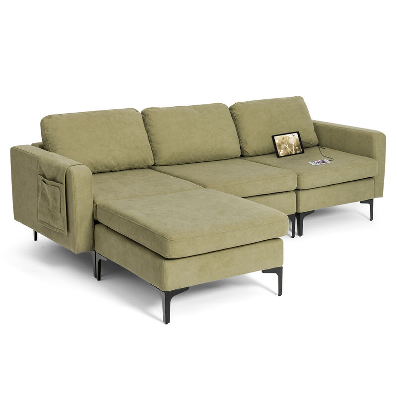 Costway Modular L-shaped 3 Seat Sectional Sofa w/ Reversible Chaise & 2 USB Ports
