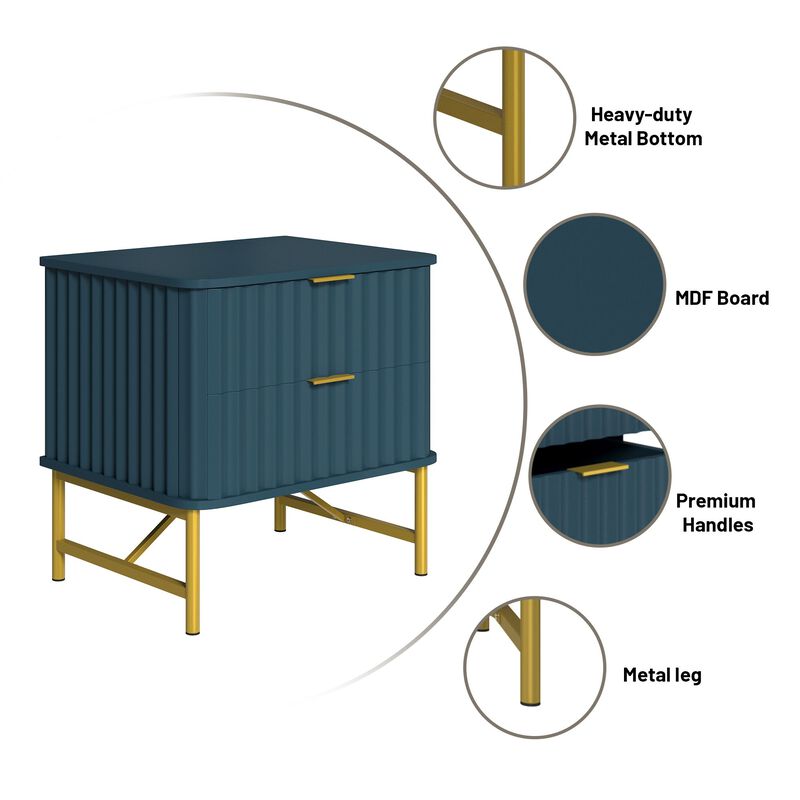 2-Drawer Nightstand with Metal Base