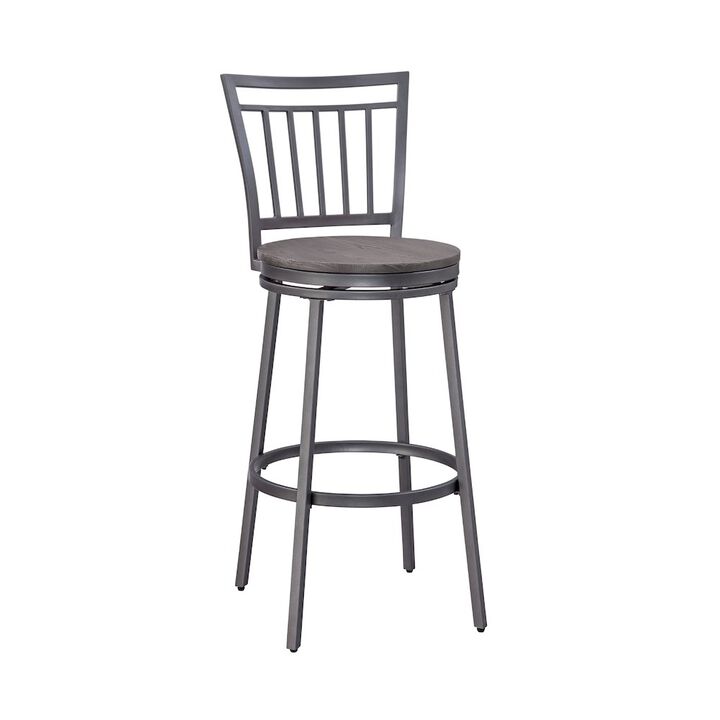 American Woodcrafters Stockton 25 Metal Swivel Stool - Slate Grey - Grey Oak Seat