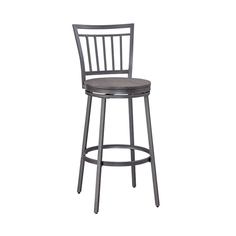 American Woodcrafters Stockton 25 Metal Swivel Stool - Slate Grey - Grey Oak Seat