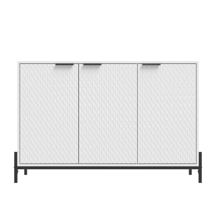 Elegant 3-Door Storage Cabinet with Adjustable Shelves and Geometric Design