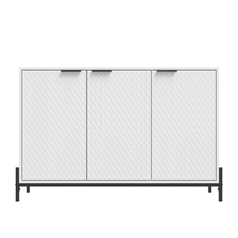 Elegant 3-Door Storage Cabinet with Adjustable Shelves and Geometric Design