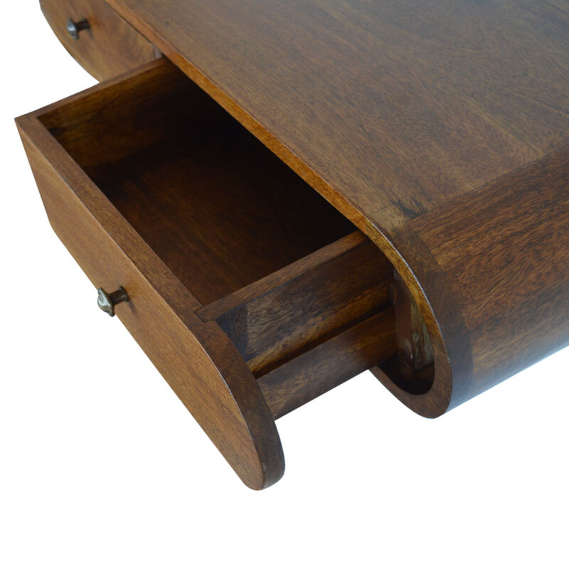 Wall Mounted Chestnut Solid Wood 2 Drawer  Console Table