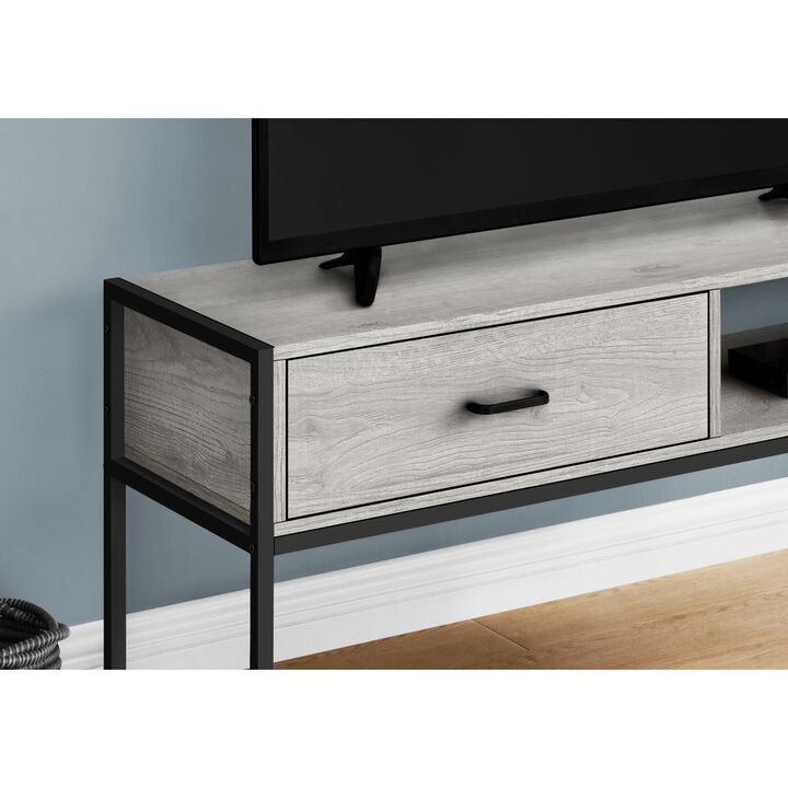 Monarch Specialties I 2875 Tv Stand, 48 Inch, Console, Media Entertainment Center, Storage Drawer, Living Room, Bedroom, Laminate, Metal, Grey, Black, Contemporary, Modern