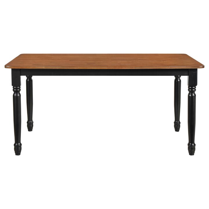 Halie Dining Table, Black Turned Legs, Rectangular Brown Wood, 63 Inch - Benzara