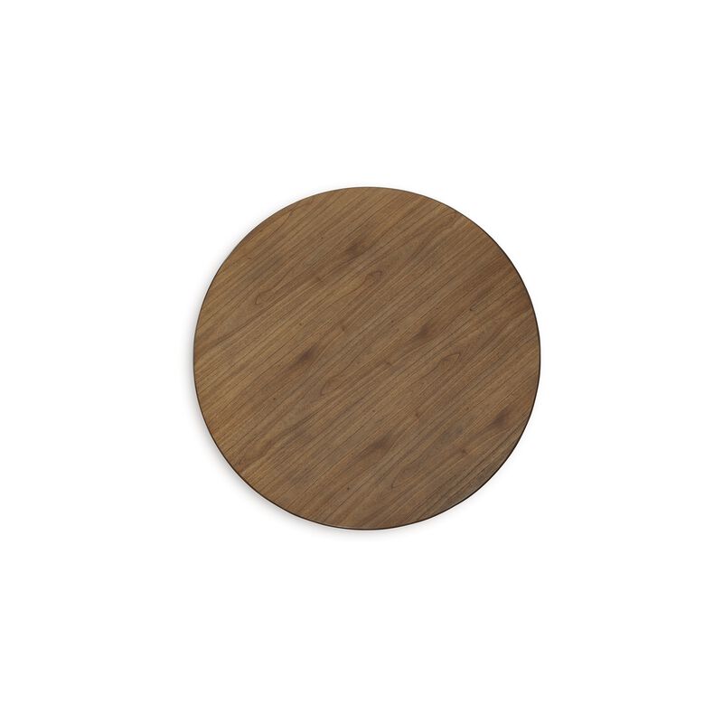 Doti Dining Table, 42 Inch Round Brown Top, Dark Blue Pedestal Base - Benzara