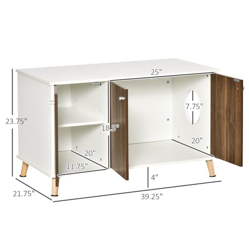White Pet Furniture: Cat Litter Box End Table with Adjustable Shelf