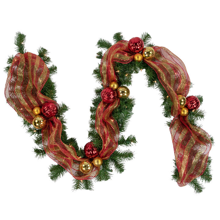 6ft Pre-Lit Decorated Red and Gold Artificial Christmas Garland  Clear Lights
