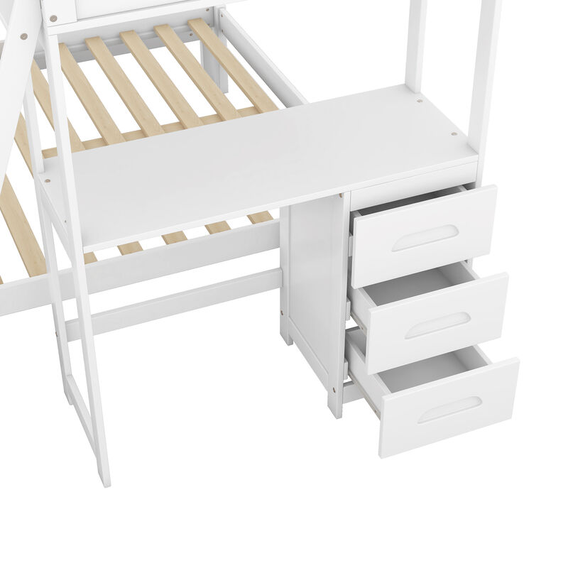 Merax Wood Bunk Bed with Desk and Three Drawers