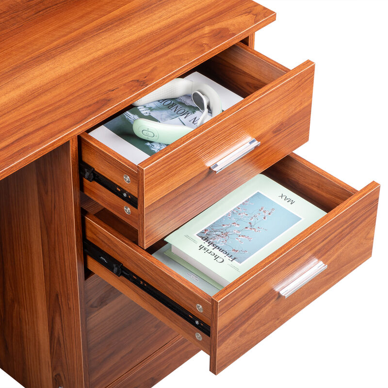 Modern Computer Desk Melamine Finish, Storage Layer, 3 Drawers, Letter File Holder