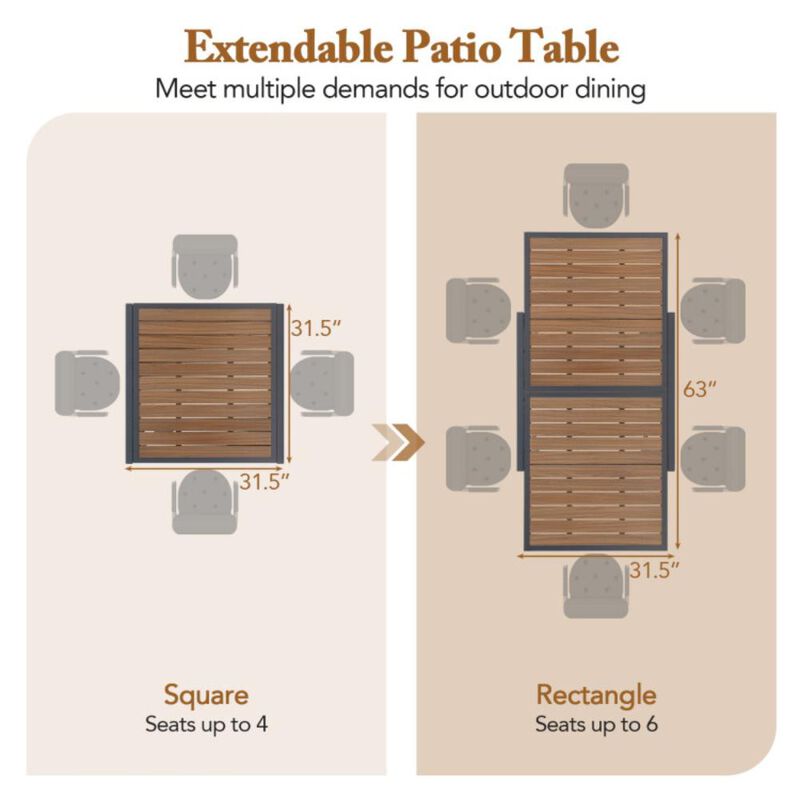 Hivvago 31.5-63 Inches Extendable Patio Table for 4-6 People