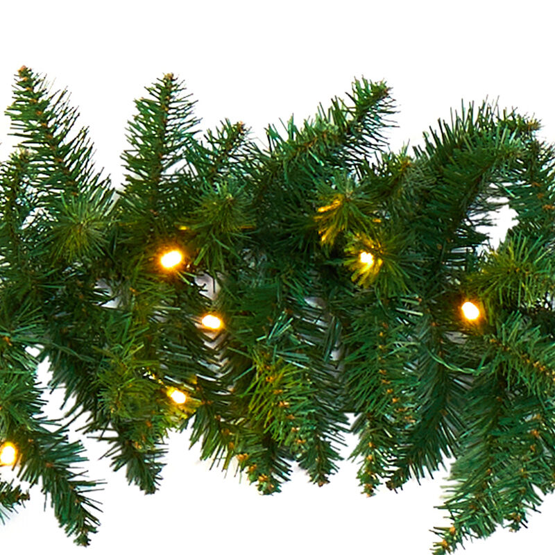 Hivvago 9" Christmas Pine Artificial Garland with 50 Warm White LEDs Lights