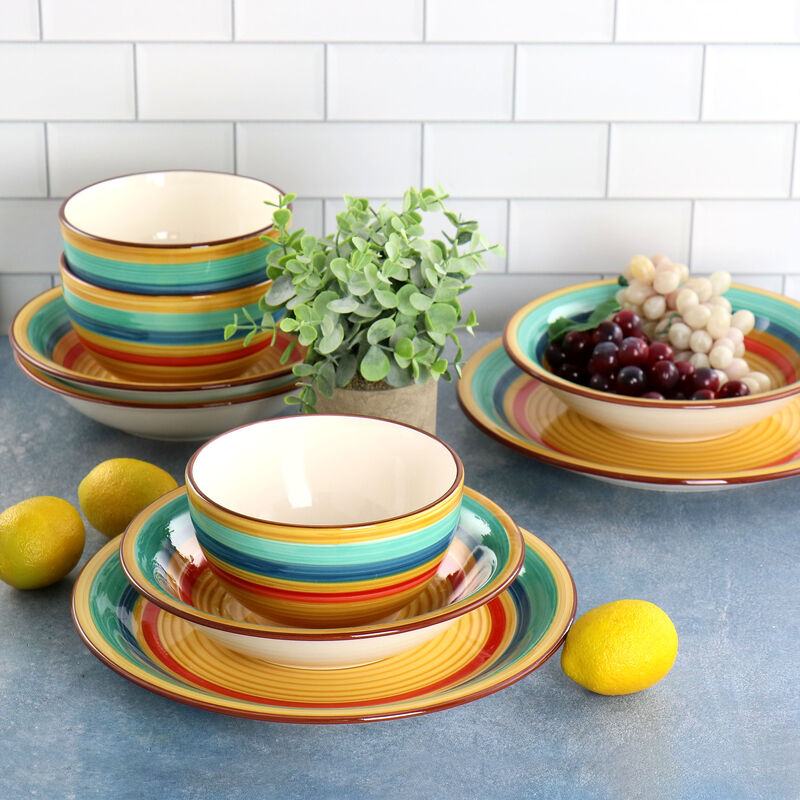 Gibson Home Rainbow 12 Piece Stoneware Dinnerware Set in Yellow Multi