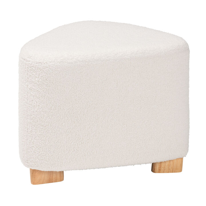 Baxton Studio Brielle Modern and Ivory Boucle Upholstered and Natural Brown Finished Ottoman