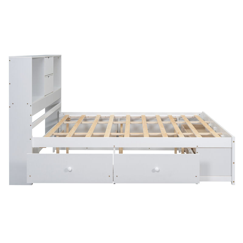 Merax Platform Bed with Storage Headboard and 8 Drawers