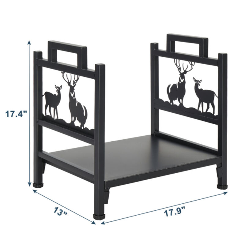 Single Layer Firewood Holder with Animal Pattern, Sturdy Metal Rack