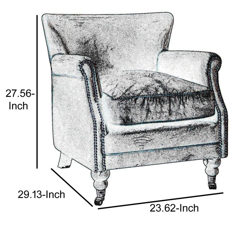Leather Upholstered Accent Chair With Nail head Trim, Dark Brown-Benzara