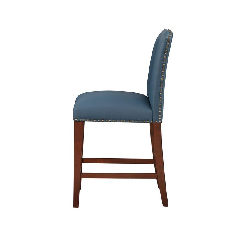 Comfort Pointe Bristol Stationary Blue Faux Leather Counter Stool with Nail Heads
