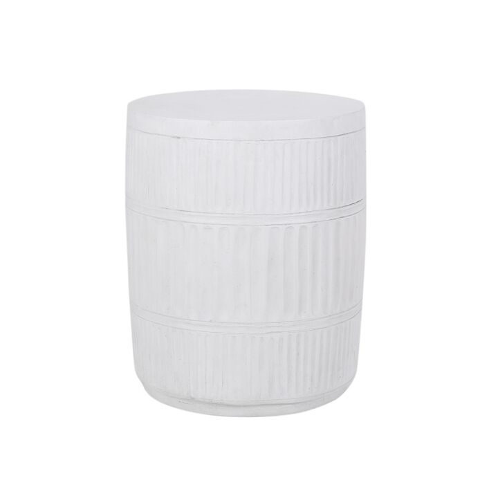 End Table, White Faux Concrete, Round 15 Inch Top, Natural White - Benzara