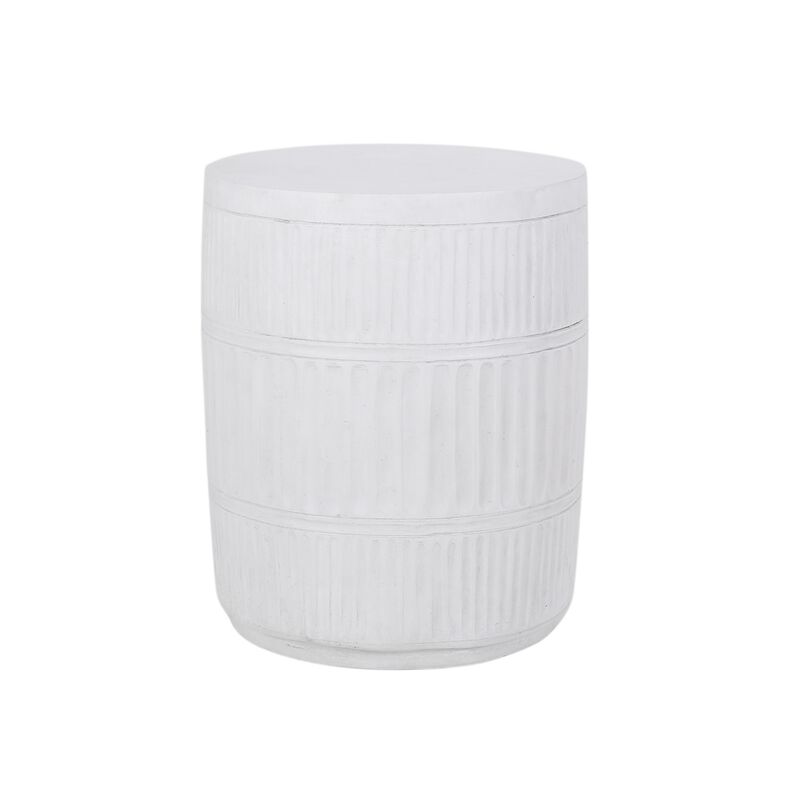 End Table, White Faux Concrete, Round 15 Inch Top, Natural White - Benzara