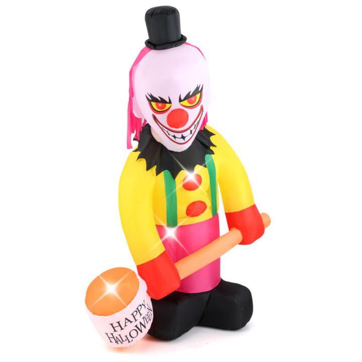 Hivvago 5.9 x 7.9 FT Inflatable Halloween Head Turning Clown with Hammer and Flashing Eyes