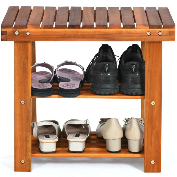 Hivvago 3-Tier Wood Shoe Rack 19' Shoe Bench Boots Organizer
