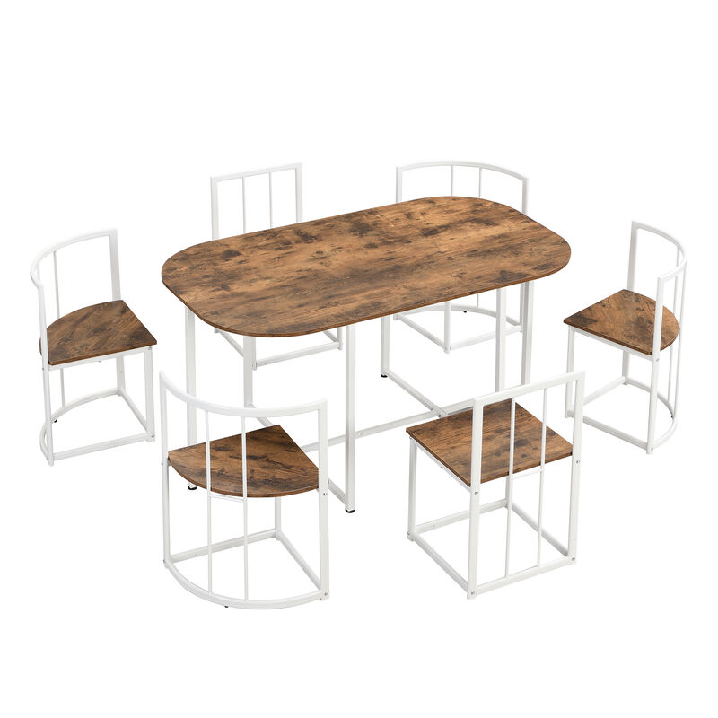 Modern 7-Piece Dining Table Set With Faux Marble Compact 5 5" Kitchen Table Set For 6, White