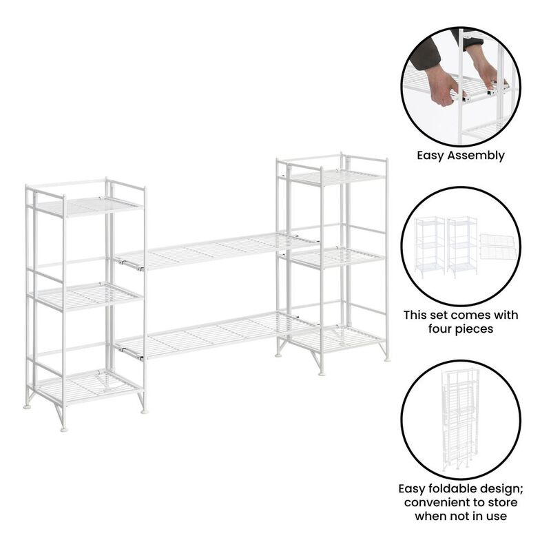 Convenience Concepts Xtra Storage 3 Tier Folding Metal Shelves with Set of 2 Deluxe Extension Shelves