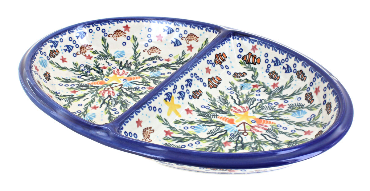 Blue Rose Polish Pottery Spring Blossom Large Divided Dish