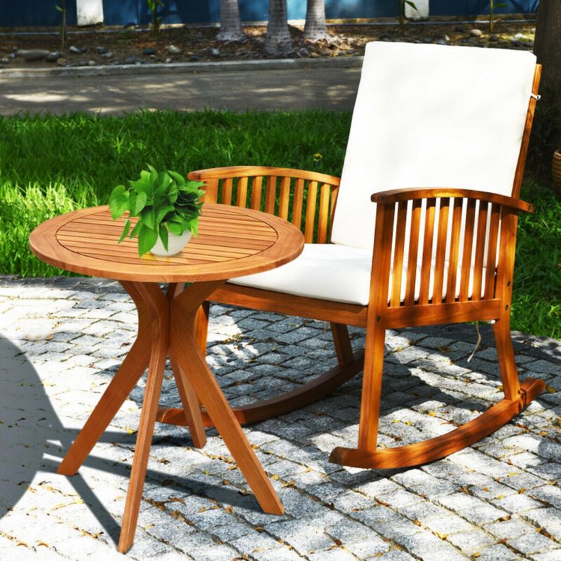 Hivvago 27 Inch Outdoor Round Solid Wood Coffee Side Bistro Table