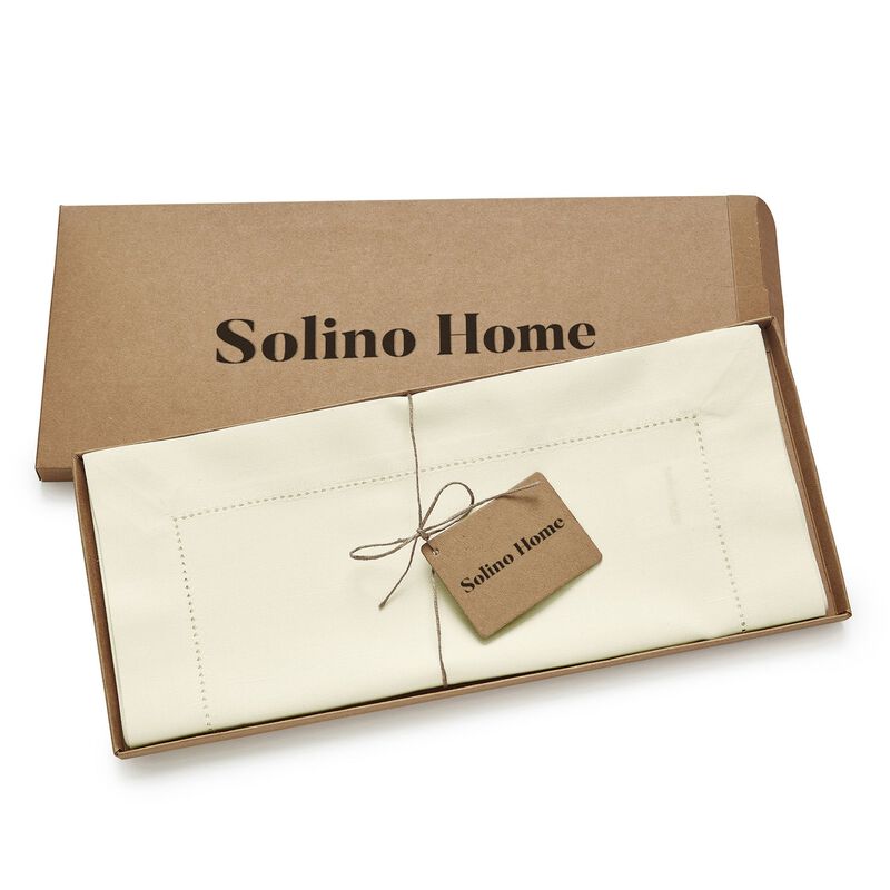 Solino Home Cotton Linen Hemstitch Table Runner for Thanksgiving, Christmas