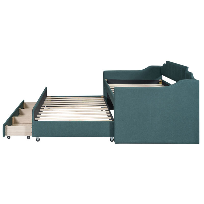 Merax Upholstered Daybed with Trundle and Drawers