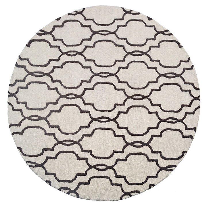 RUGSOTIC CARPETS HAND TUFTED WOOL ECO-FRIENDLY AREA RUGS  - 8'x8', Round Shape, Beige & Brown, Geometric Modern Design, High Pile Thick Handmade Area Rugs for Living Room, Bed Room (K09014)