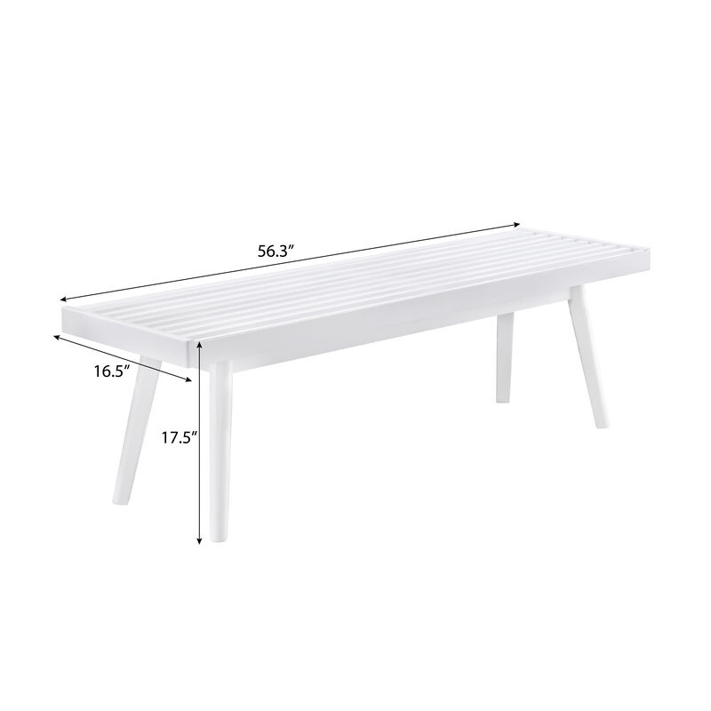 Larwich White Solid Wood Slatted Bench